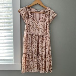 Loft petite Swiss dot pink tiered floral dress